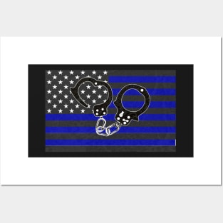 Handcuffs Thin Blue Line Flag, Police Officer Gifts Posters and Art